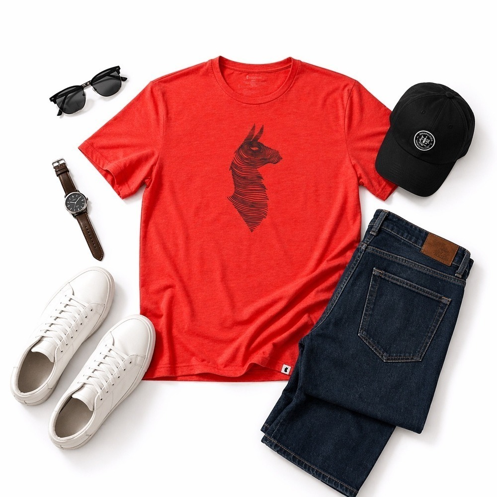 Cotopaxi Men's Graphic Tee L Red Llama Logo Organic Cotton Blend T-Shirt